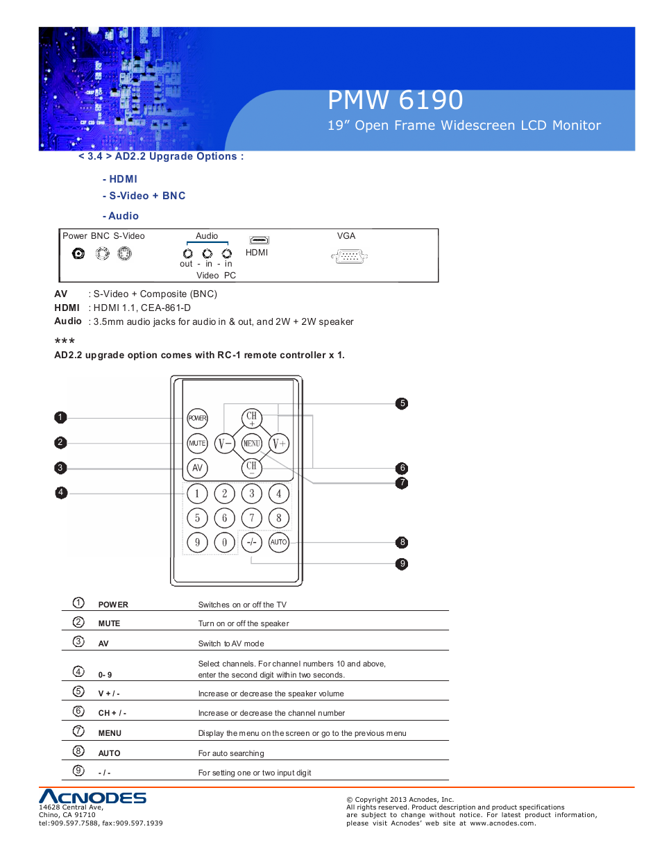 Pmw 6190, 19” open frame widescreen lcd monitor | Acnodes PMW 6190 User Manual | Page 15 / 23