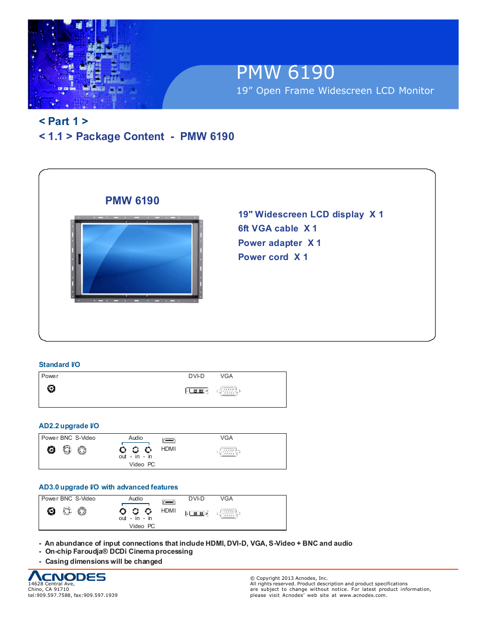 Pmw 6190, 19” open frame widescreen lcd monitor | Acnodes PMW 6190 User Manual | Page 5 / 23