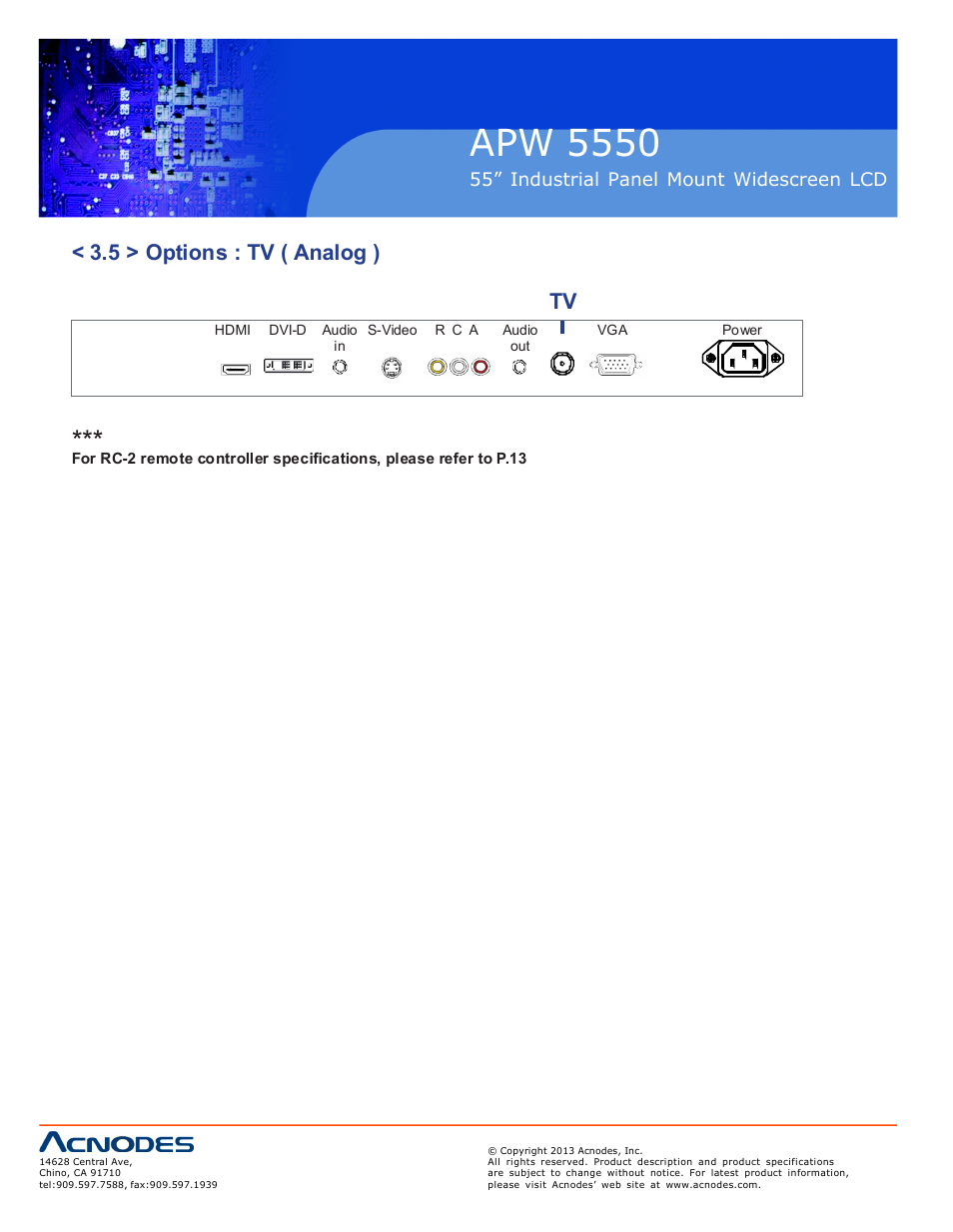 Apw 5550, 5 > options : tv ( analog ) | Acnodes APW 5550 User Manual | Page 18 / 18