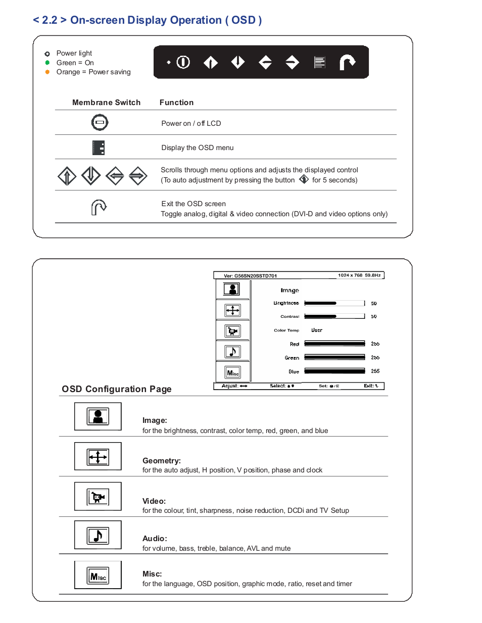 2 > on-screen display operation ( osd ) | Acnodes PMH 8190 User Manual | Page 11 / 23