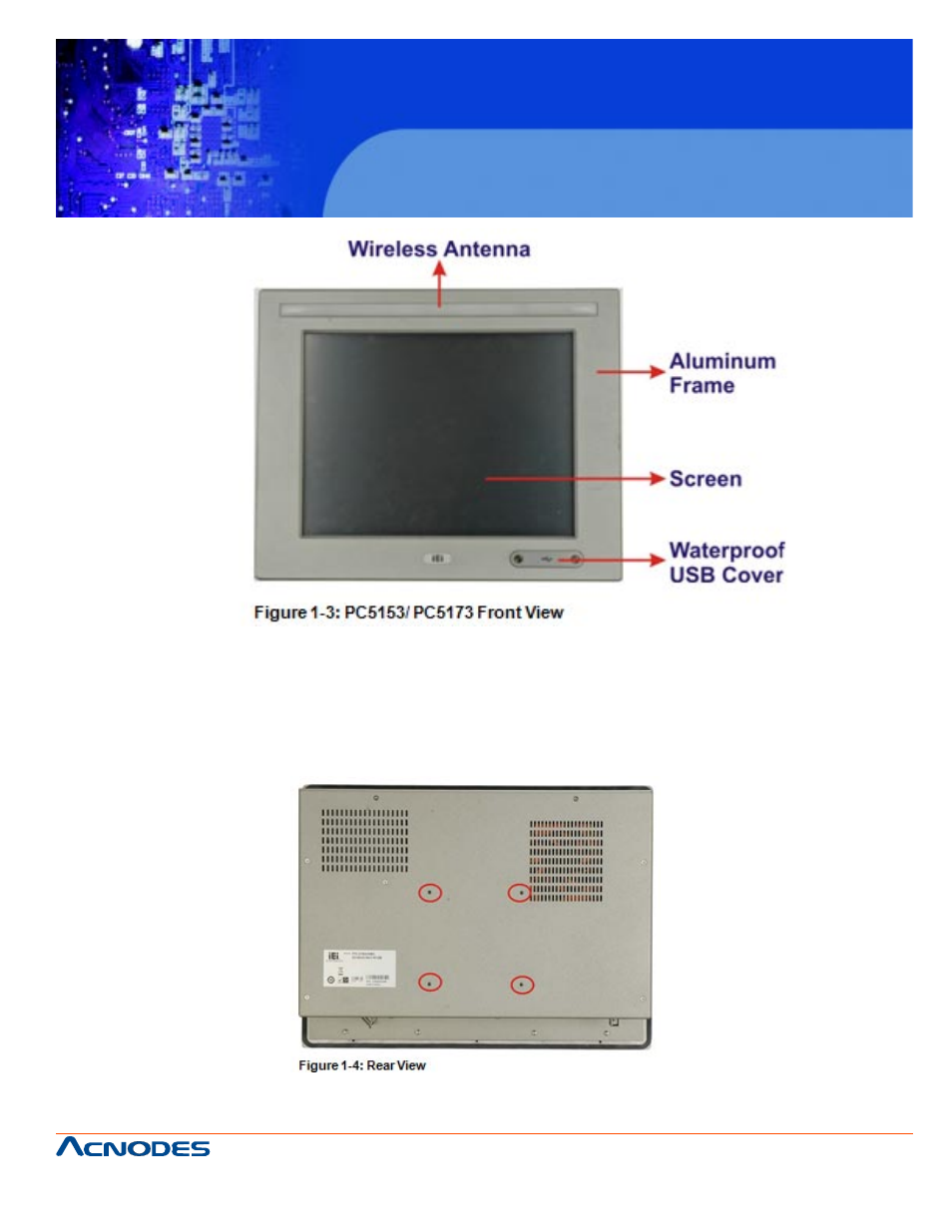 Pc 5173, 2 rear panel, 17” industrial wireless panel pc | Acnodes PC 5173 User Manual | Page 11 / 97