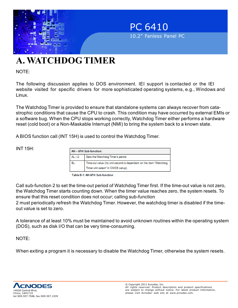 Pc 6410, A. watchdog timer | Acnodes PC 6410 User Manual | Page 100 / 107