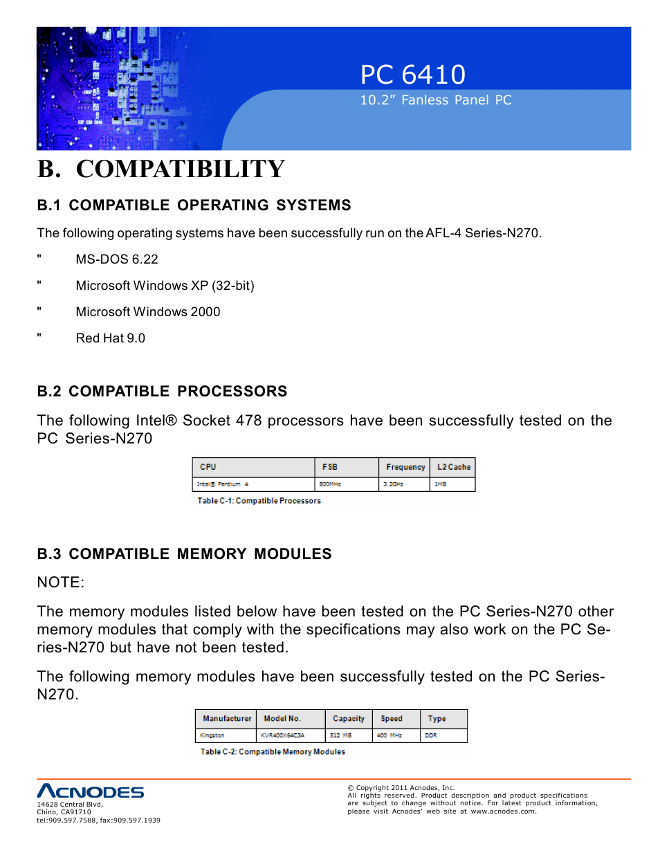 Pc 6410, B. compatibility | Acnodes PC 6410 User Manual | Page 102 / 107