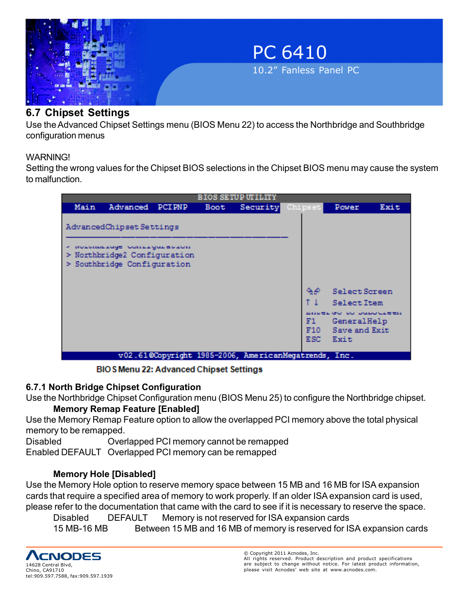 Pc 6410, 7 chipset settings | Acnodes PC 6410 User Manual | Page 80 / 107