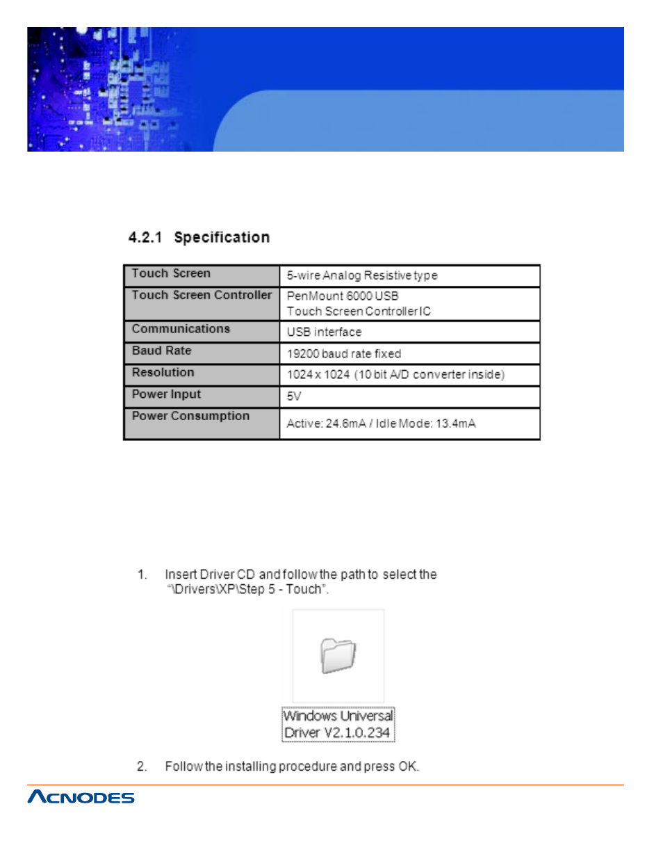 Fpc 5120, 2 touch screen | Acnodes FPC 5120 User Manual | Page 66 / 70