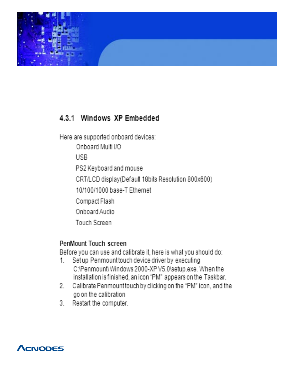 Fpc 5120, 3 embedded o.s, Touch panel pc | Acnodes FPC 5120 User Manual | Page 69 / 70