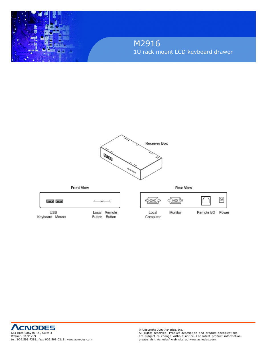 M2916, 1u rack mount lcd keyboard drawer, 4 receiver box 16 | Acnodes M 2916 User Manual | Page 18 / 27