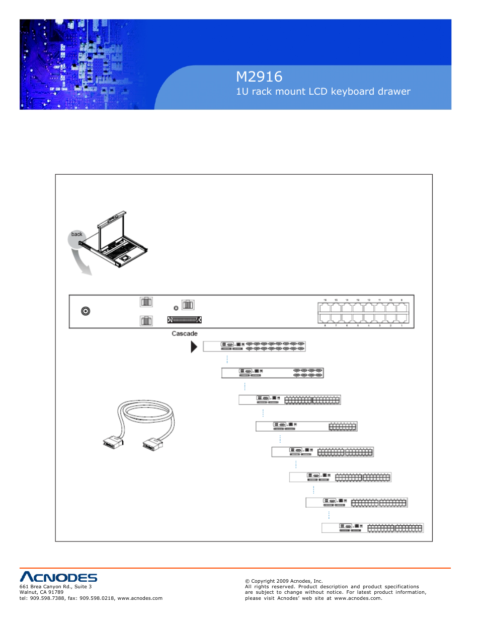M2916, 1u rack mount lcd keyboard drawer, 6 cascade kvm modules | Acnodes M 2916 User Manual | Page 20 / 27