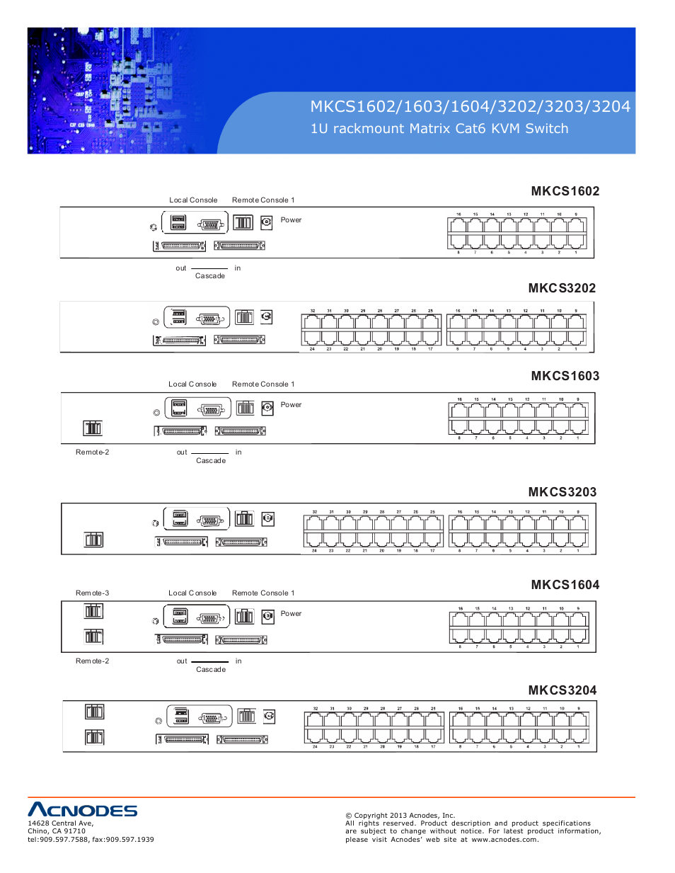 1u rackmount matrix cat6 kvm switch, Mkcs1602, Mkcs3202 | Mkcs1603, Mkcs3203, Mkcs1604, Mkcs3204 | Acnodes MKP1602__MKCS 3204 User Manual | Page 6 / 15