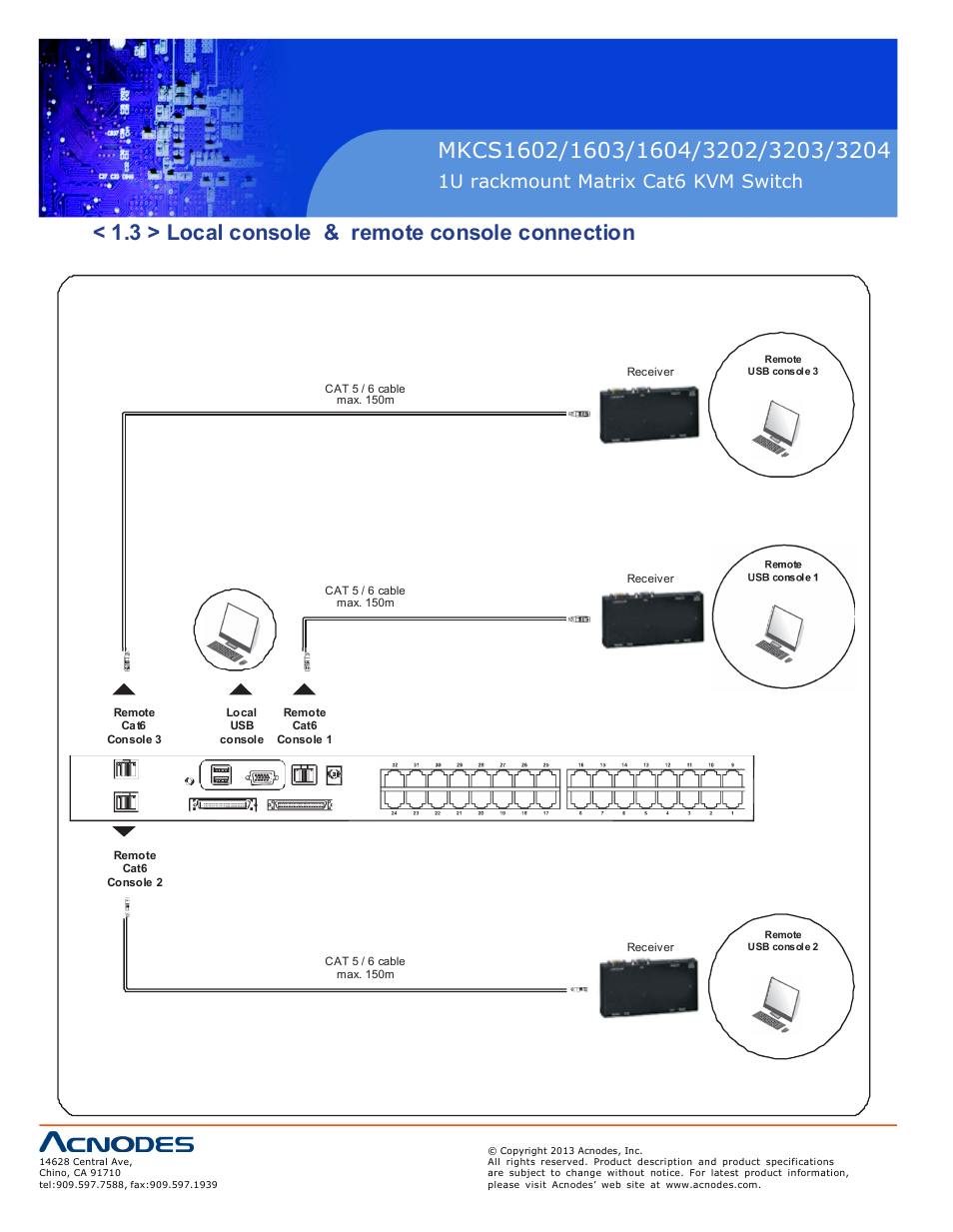 3 > local console & remote console connection, 1u rackmount matrix cat6 kvm switch | Acnodes MKP1602__MKCS 3204 User Manual | Page 8 / 15
