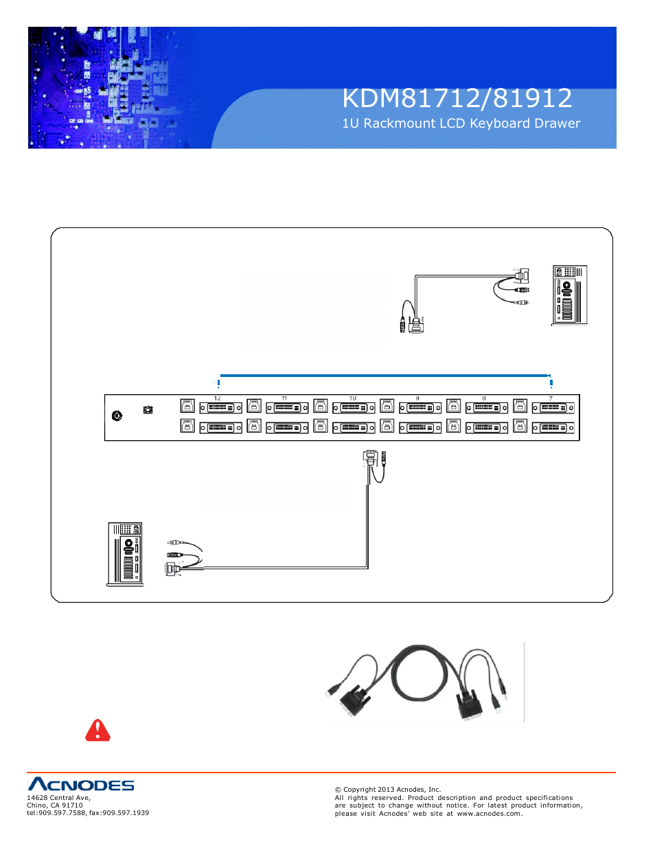 Part 4> kvm integration, 1 > kvm port connection, 1u rackmount lcd keyboard drawer | Acnodes KDM 81912 User Manual | Page 16 / 20