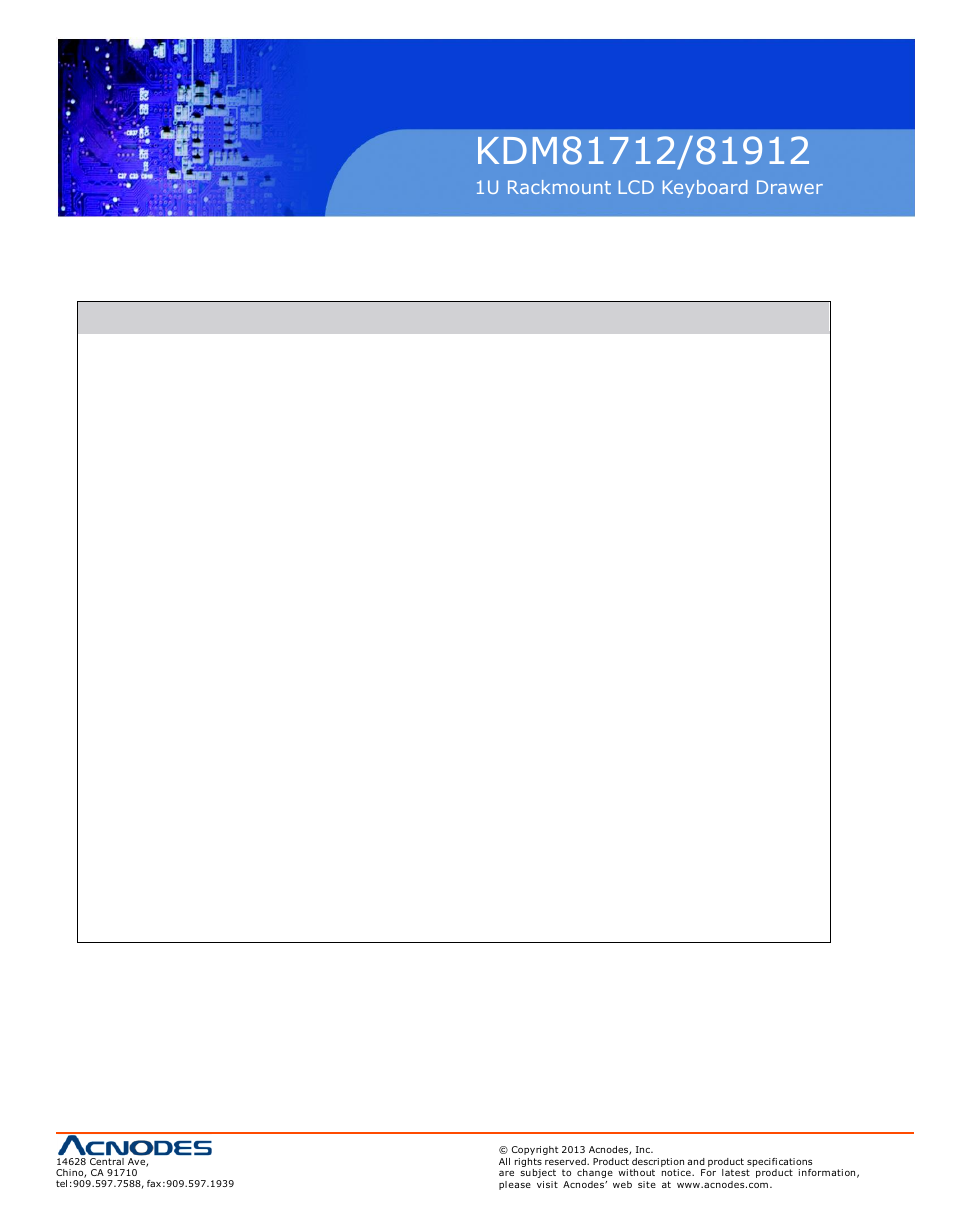 2 > specifications, Kvd1201 | Acnodes KDM 81912 User Manual | Page 17 / 20