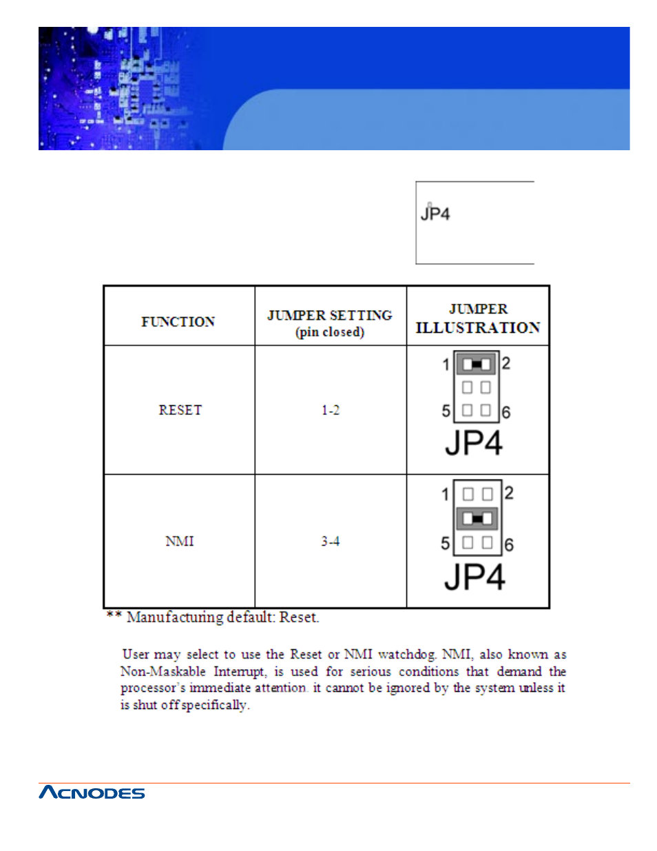 Fes7610, 16 reset/ nmi watchdog selection | Acnodes FES 7610 User Manual | Page 25 / 81