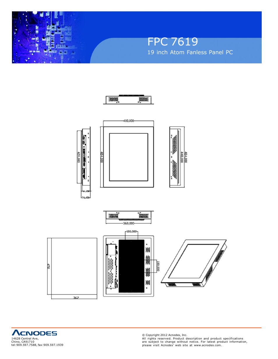 Fpc 7619, 2 dimensions, Dimensions of the fpc7619 | Acnodes FPC 7619 User Manual | Page 10 / 88