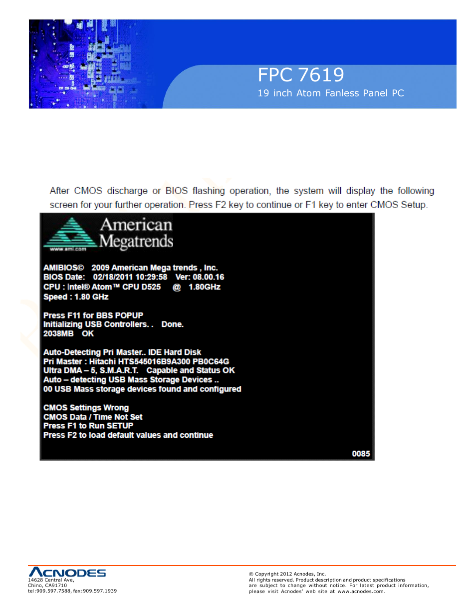 Fpc 7619, Chapter 3 bios setup | Acnodes FPC 7619 User Manual | Page 29 / 88