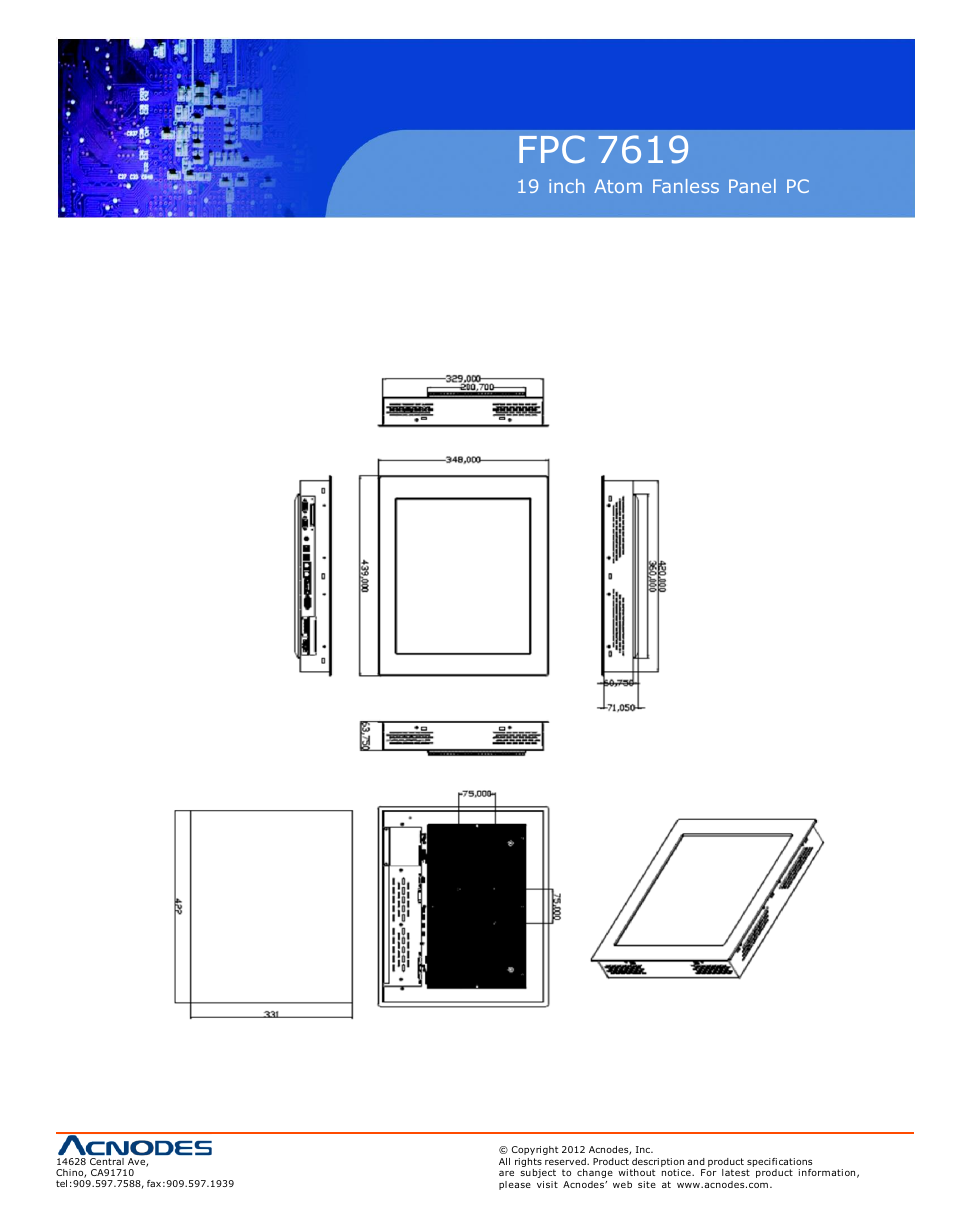 Fpc 7619, 2 dimensions, Dimensions of the fpc7617 | Acnodes FPC 7619 User Manual | Page 9 / 88