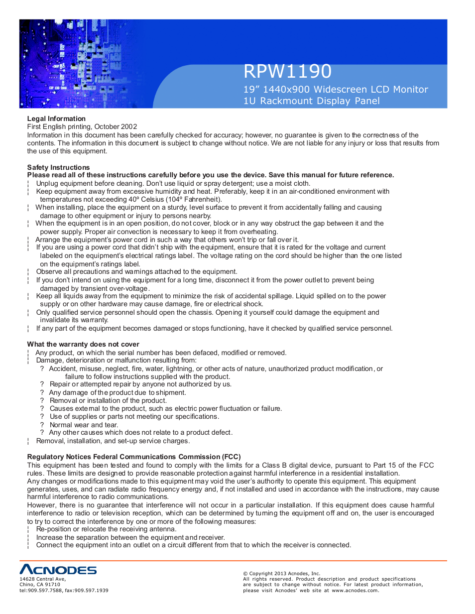 Rpw1190 | Acnodes RPW 1190 User Manual | Page 2 / 14