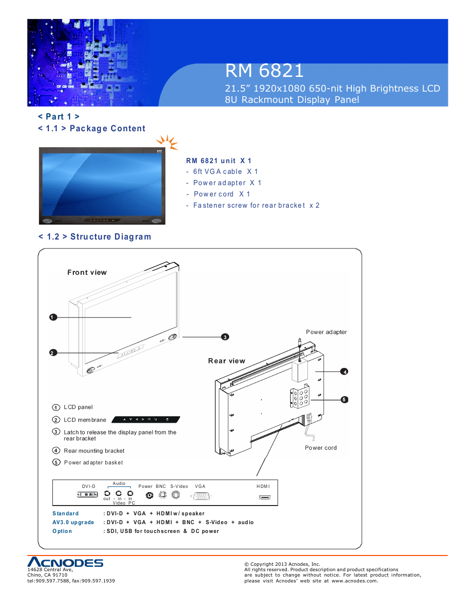 Rm 6821, Part 1 > < 1.1 > packag e content, 2 > stru cture diag ram | Acnodes RM 6821 User Manual | Page 5 / 19