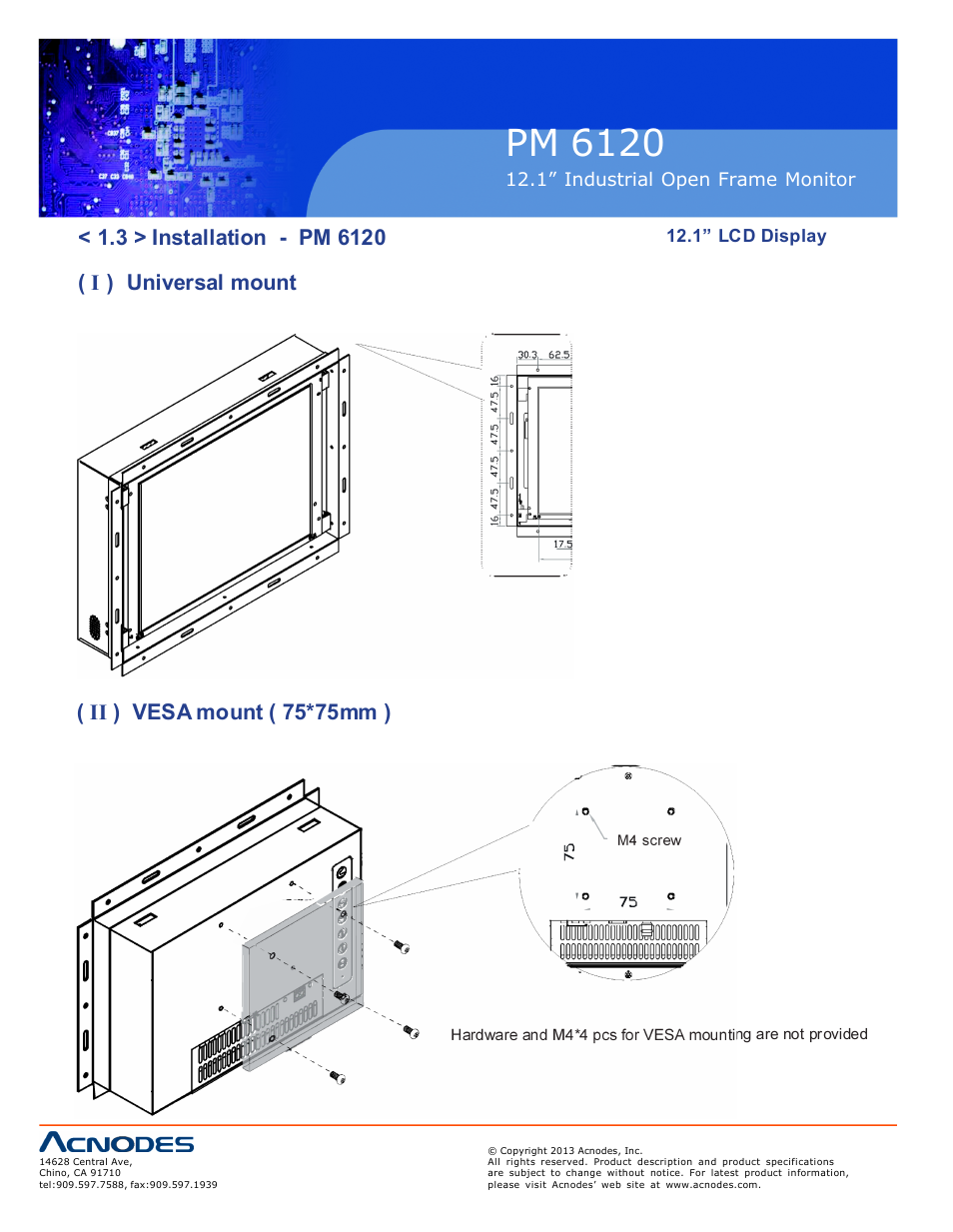 Pm 6120, I ) universal mount ( ii ) vesa mount ( 75*75mm ) | Acnodes PM 6120 User Manual | Page 8 / 18