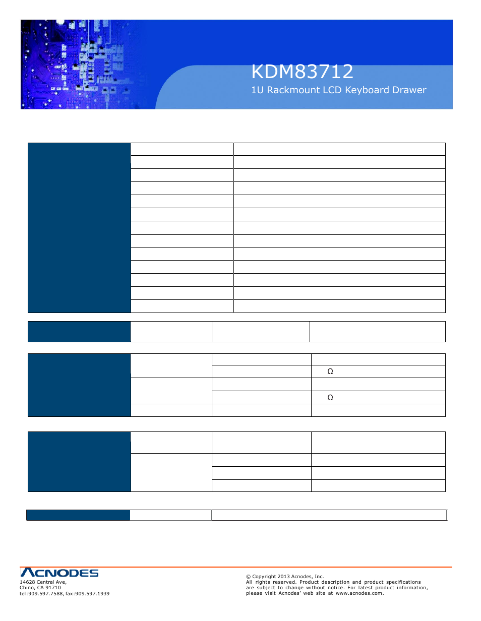 Part 2 > < 2.1 > product specifications | Acnodes KDM 83712 User Manual | Page 10 / 22