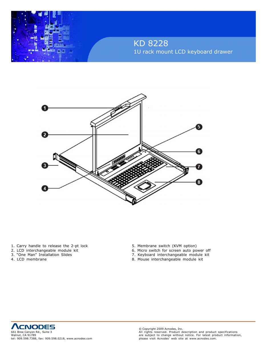 Kd 8228, 1u rack mount lcd keyboard drawer, 3 diagram | 4 diagram 4 | Acnodes KD 8228 User Manual | Page 6 / 22