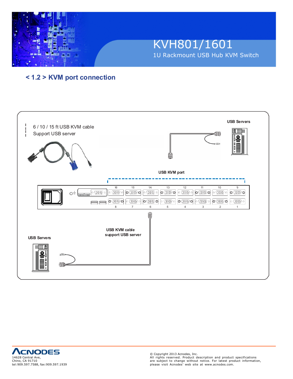 1u rackmount usb hub kvm switch | Acnodes KVH 801 User Manual | Page 6 / 13