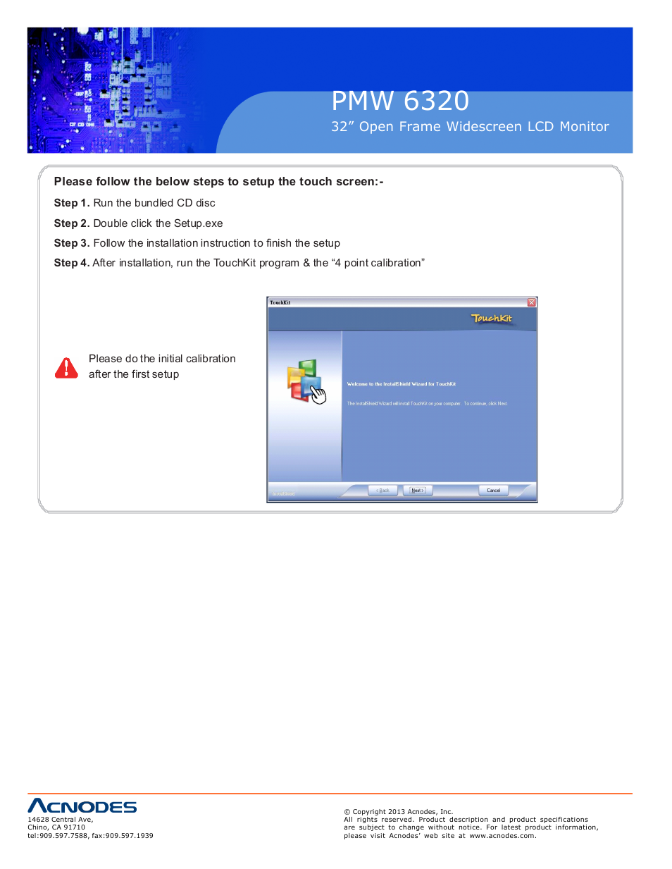 Pmw 6320, 32” open frame widescreen lcd monitor | Acnodes PMW 6320 User Manual | Page 18 / 20