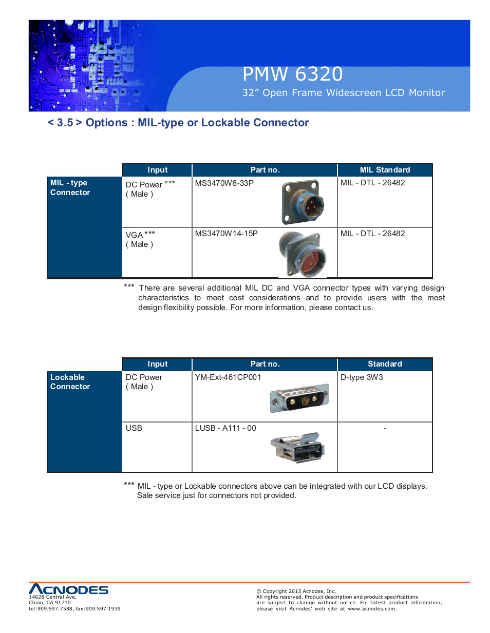 Pmw 6320, 5 > options : mil-type or lockable connector | Acnodes PMW 6320 User Manual | Page 19 / 20