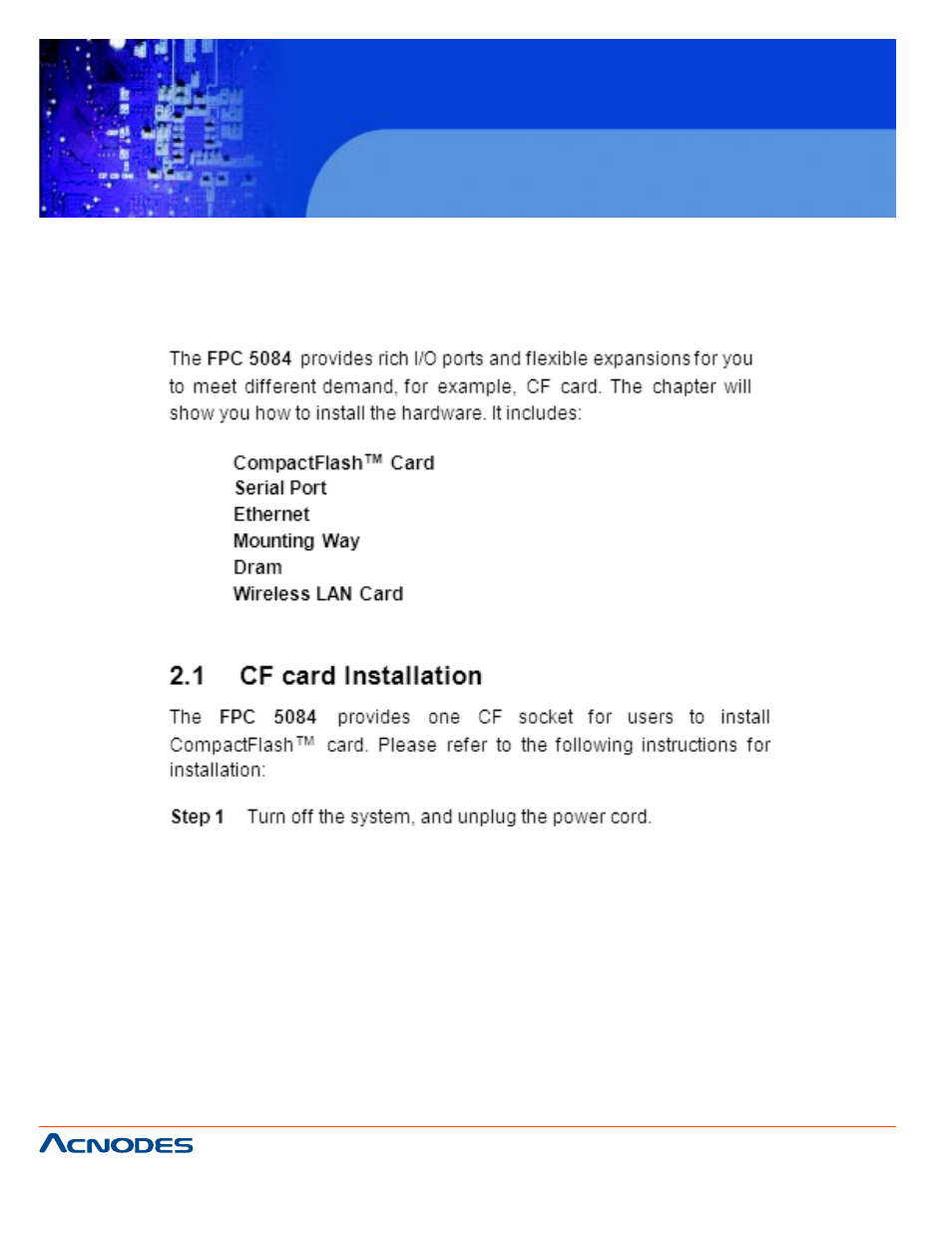 Fpc 5084, Chapter 2 hardware installation | Acnodes FPC 5084 User Manual | Page 16 / 68