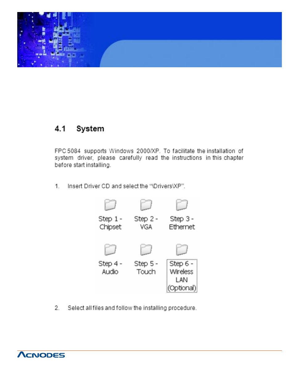 Fpc 5084, Chapter 4 drivers installation | Acnodes FPC 5084 User Manual | Page 63 / 68