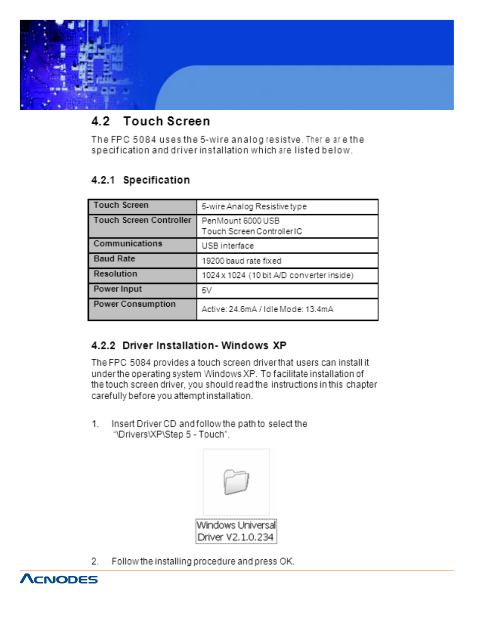 Fpc 5084, Touch panel pc | Acnodes FPC 5084 User Manual | Page 64 / 68