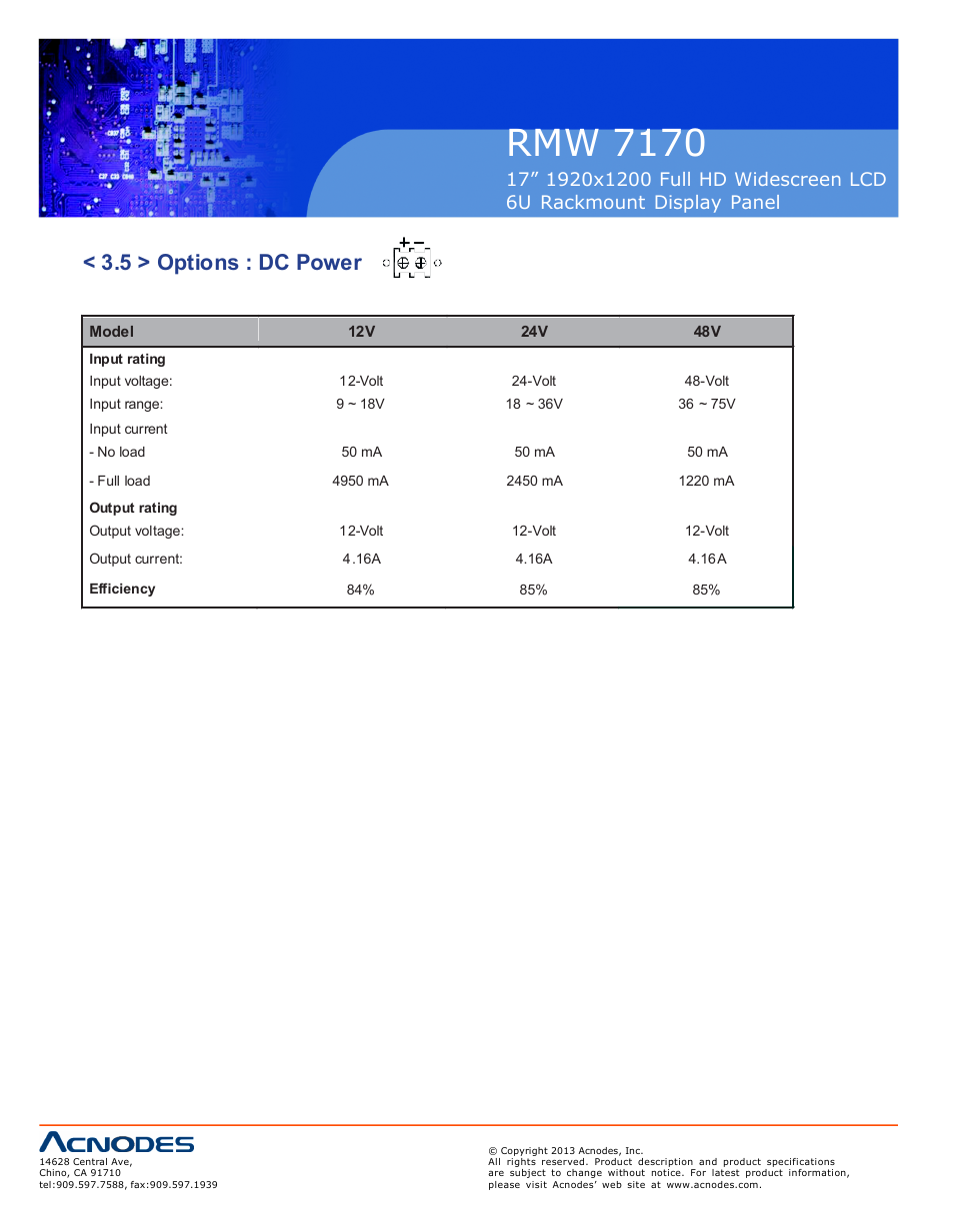 Rmw 71 70, 5 > options : dc power | Acnodes RMW 7170 User Manual | Page 18 / 19