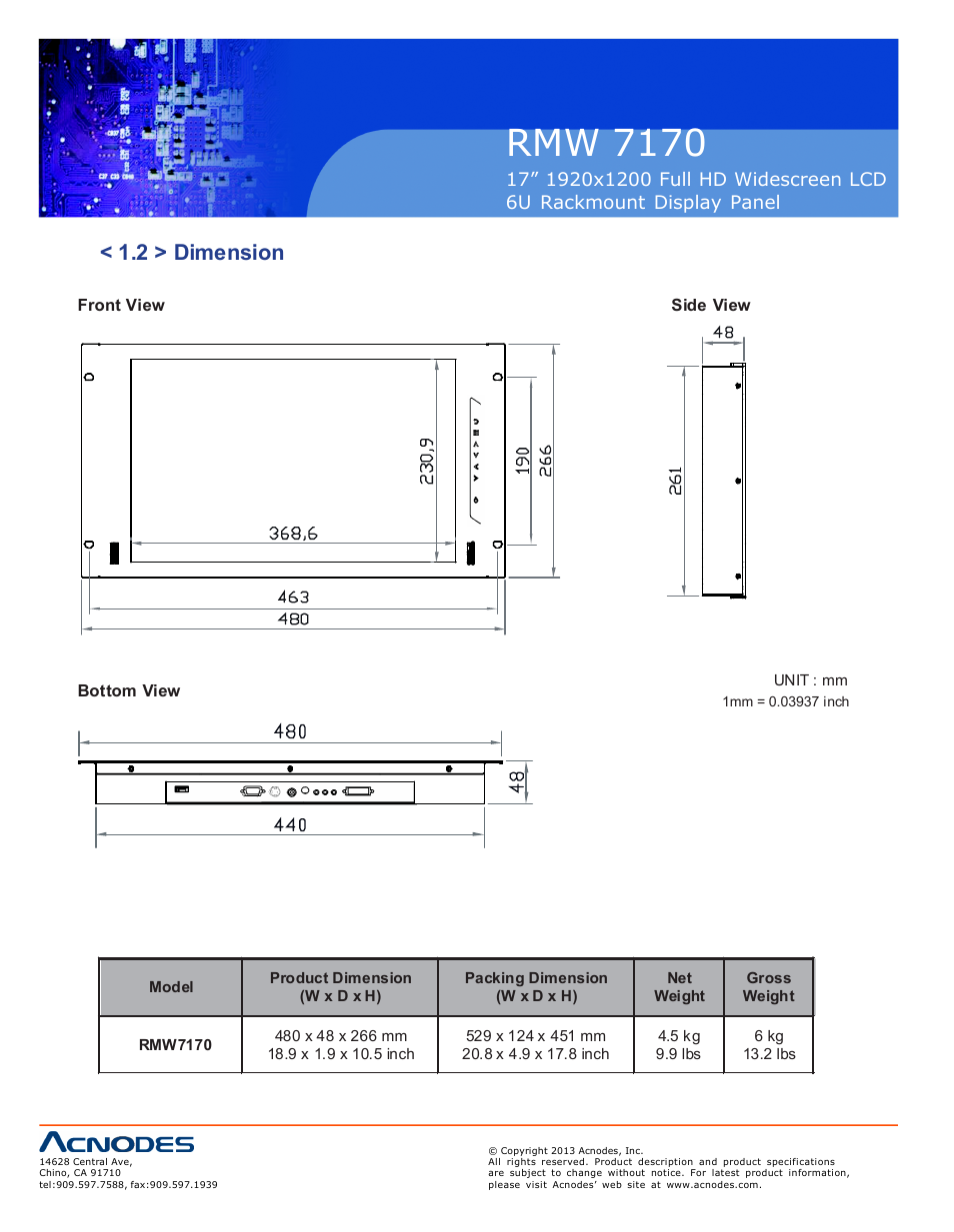 Rmw 71 70, 2 > dimension | Acnodes RMW 7170 User Manual | Page 6 / 19