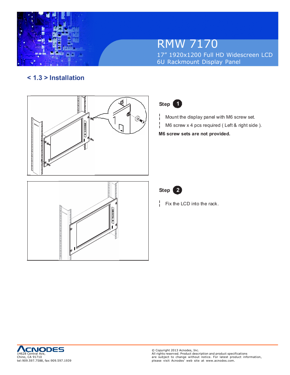 Rmw 71 70, 3 > installation | Acnodes RMW 7170 User Manual | Page 7 / 19