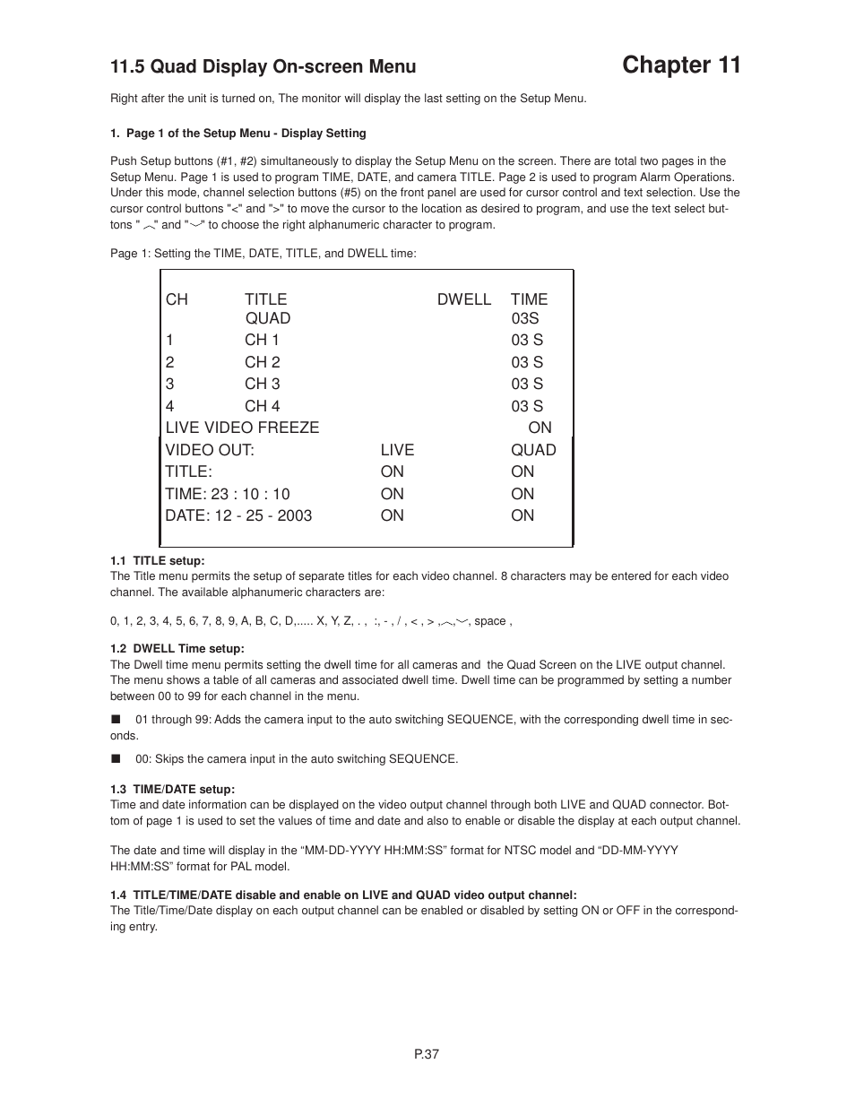 Chapter 11, 5 quad display on-screen menu | Acnodes RMQ 8170 User Manual | Page 41 / 46