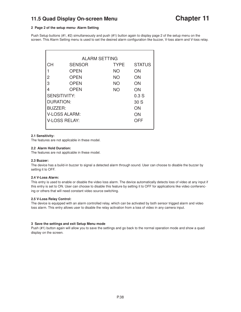 Chapter 11, 5 quad display on-screen menu | Acnodes RMQ 8170 User Manual | Page 42 / 46