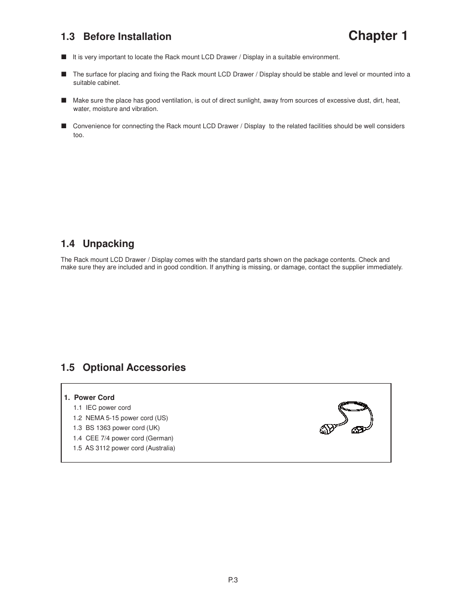 Chapter 1, 3 before installation, 4 unpacking | 5 optional accessories | Acnodes RMQ 8170 User Manual | Page 7 / 46