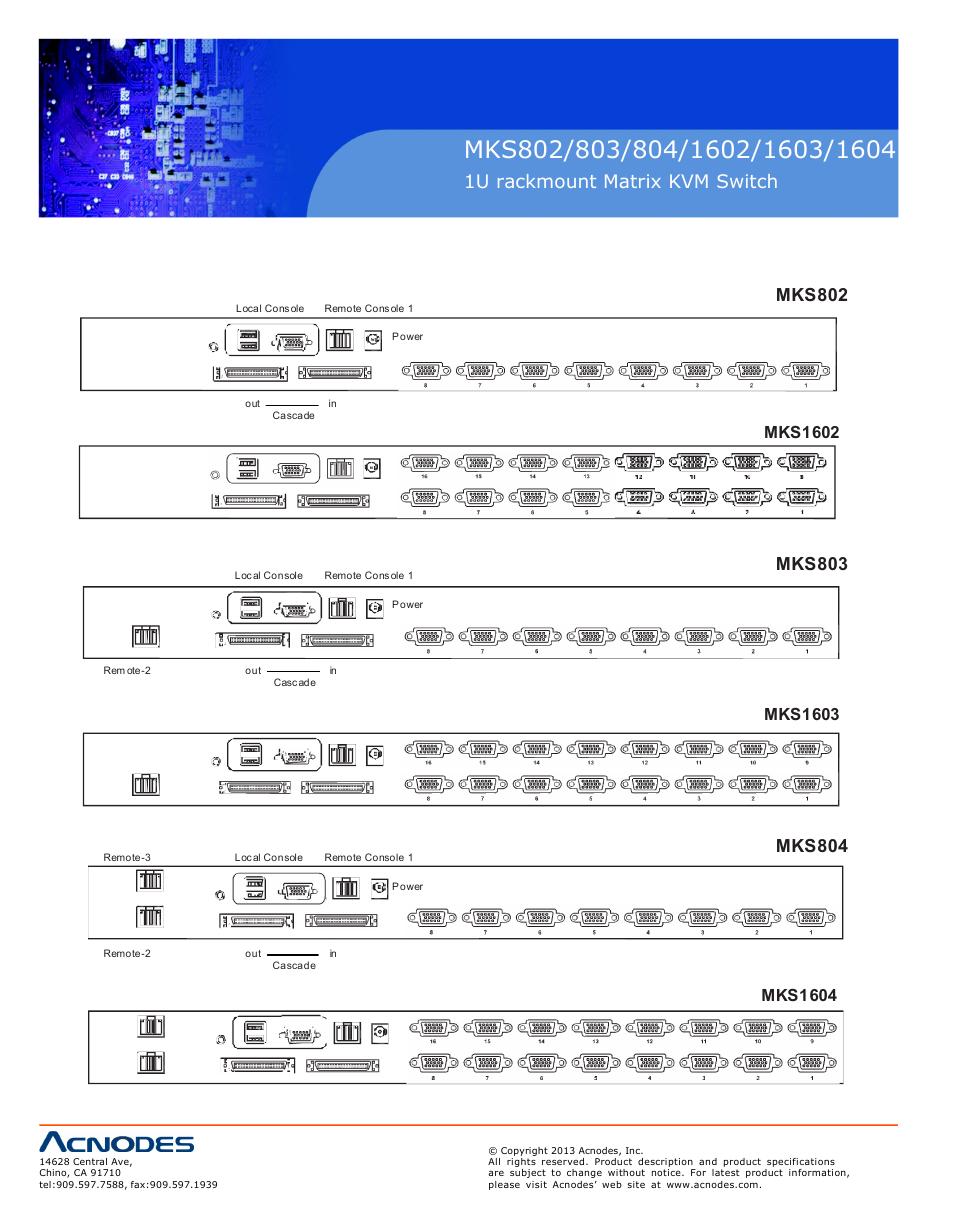 1u rackmount matrix kvm switch matrix db-15 kvm, Mks802, Mks803 | Mks804, Mks1602, Mks1603, Mks1604 | Acnodes MKS 804 User Manual | Page 6 / 15