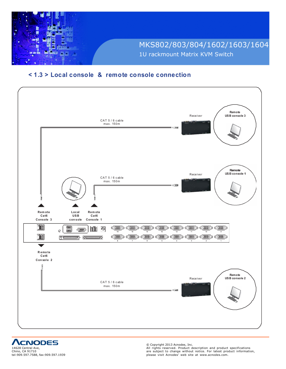 3 > local console & remote console connection, 1u rackmount matrix kvm switch | Acnodes MKS 804 User Manual | Page 8 / 15