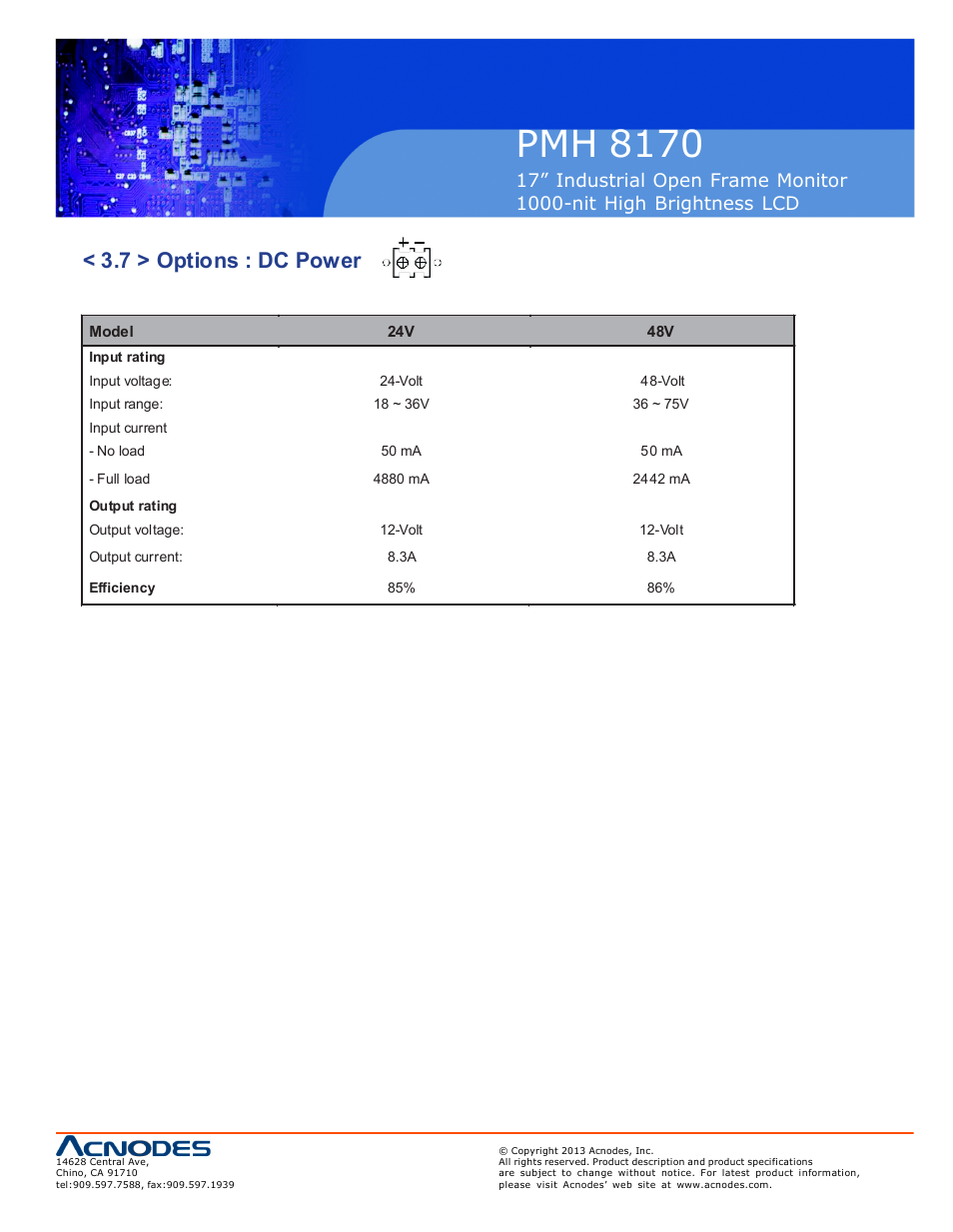 Pmh 81 70, 7 > options : dc power | Acnodes PMH 8170 User Manual | Page 19 / 23