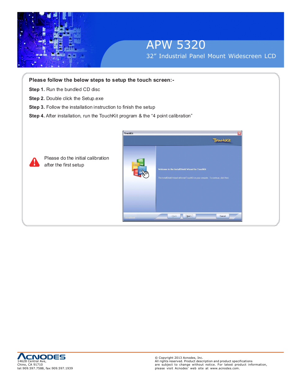 Apw 5320, 32” industrial panel mount widescreen lcd | Acnodes APW 5320 User Manual | Page 19 / 21