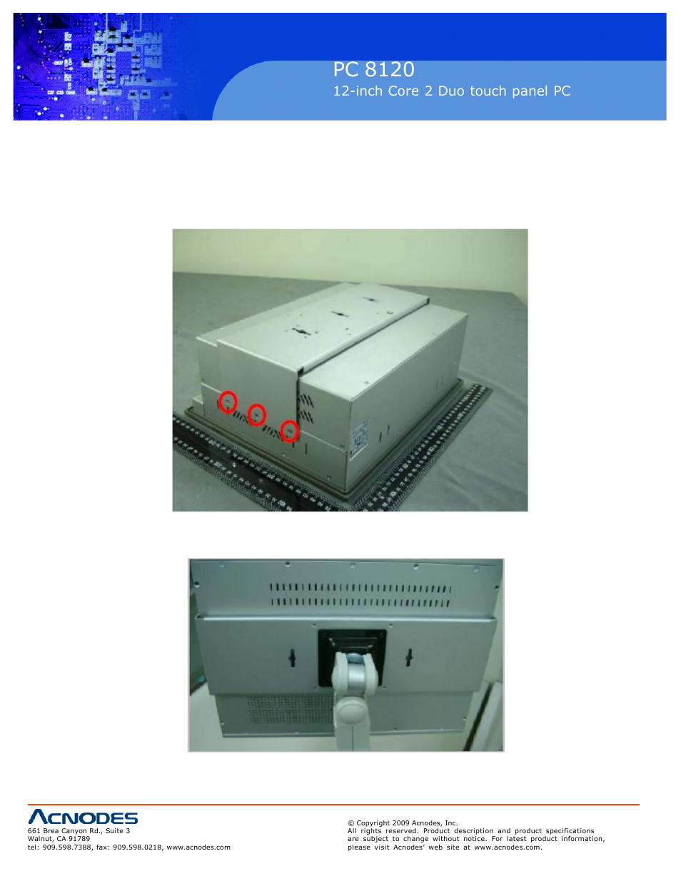 Pc 5150, Pc 8120, Inch touch panel pc | Inch core 2 duo touch panel pc | Acnodes PC 8120 User Manual | Page 20 / 51