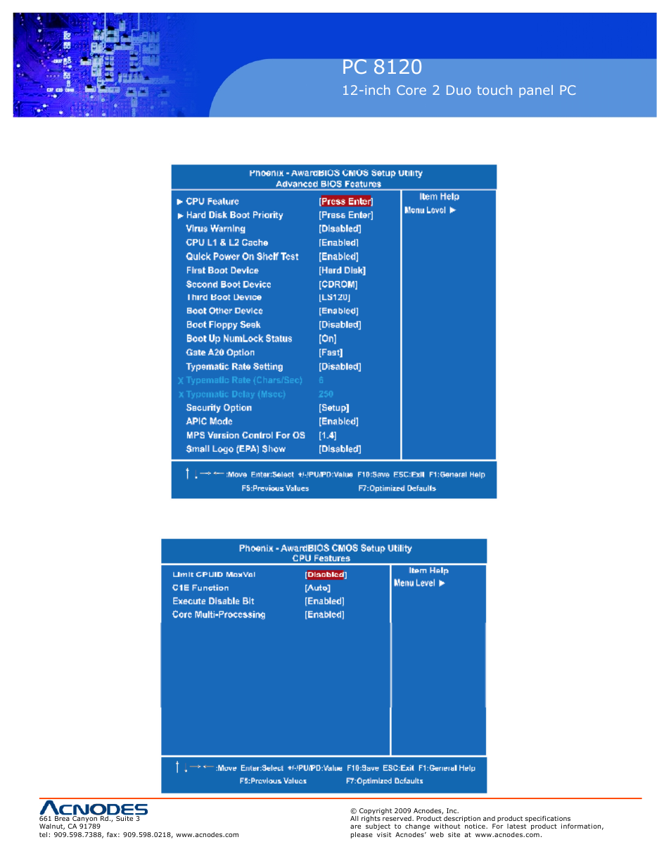 Pc 8120, Inch core 2 duo touch panel pc | Acnodes PC 8120 User Manual | Page 25 / 51