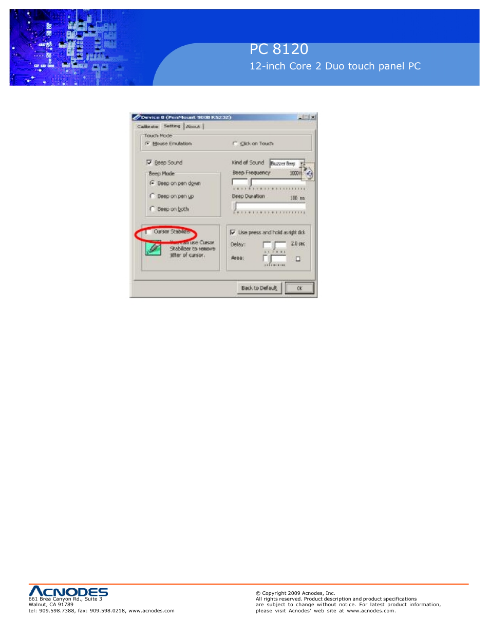 Pc 8120, Inch core 2 duo touch panel pc | Acnodes PC 8120 User Manual | Page 49 / 51