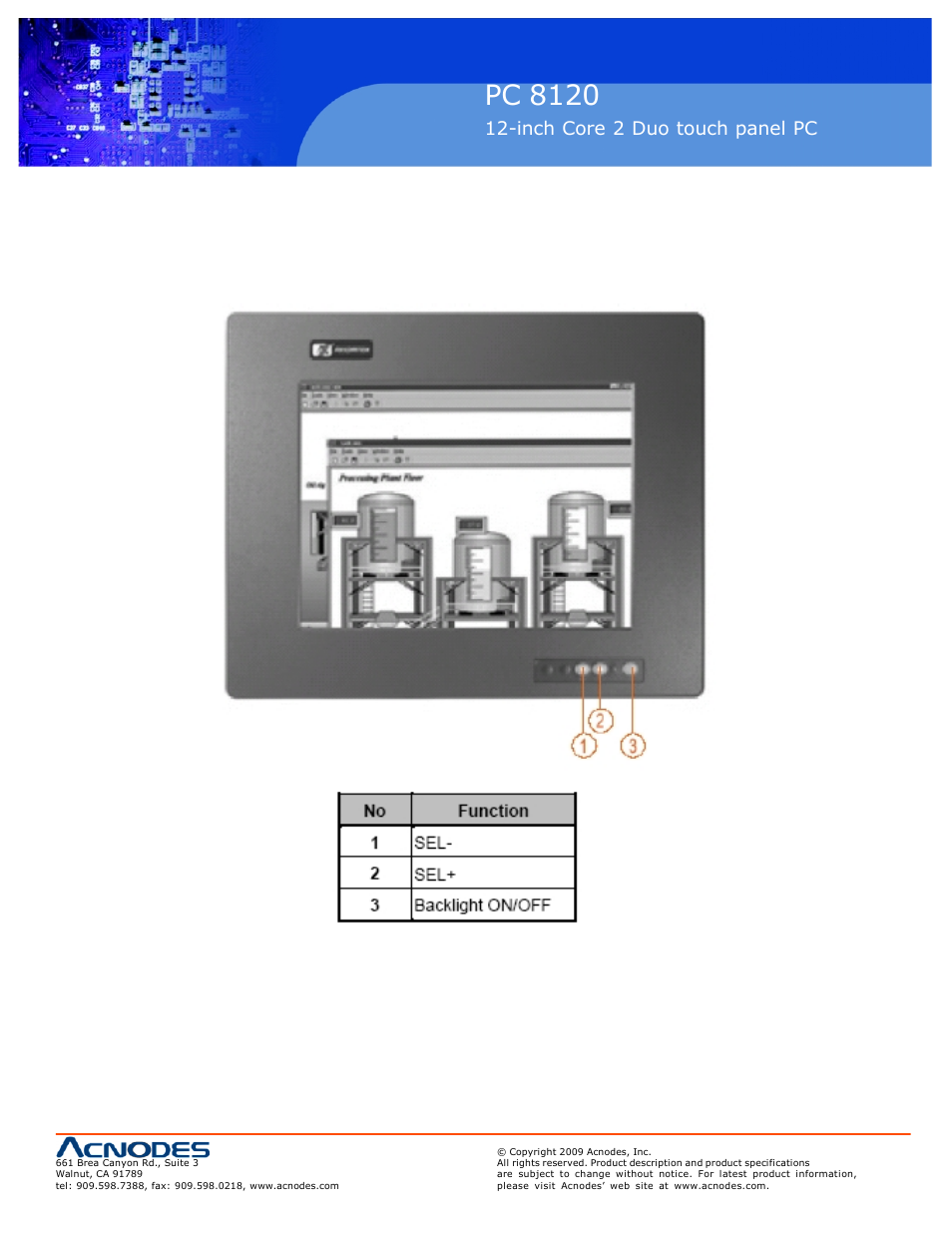 Pc 8120, Inch core 2 duo touch panel pc | Acnodes PC 8120 User Manual | Page 9 / 51