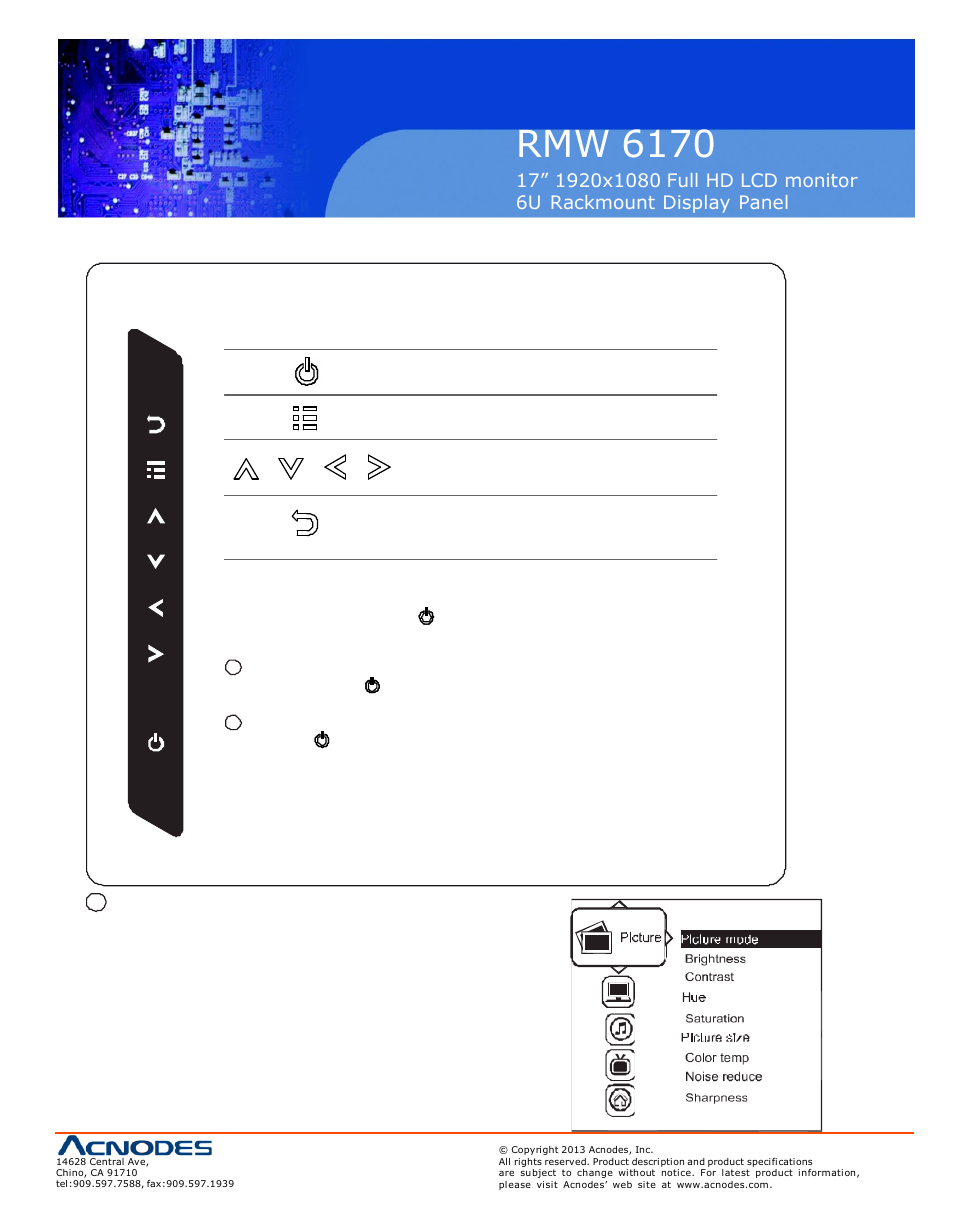 Rmw 6170, 2 > on-screen display operation ( osd ) | Acnodes RMW 6170 User Manual | Page 11 / 20