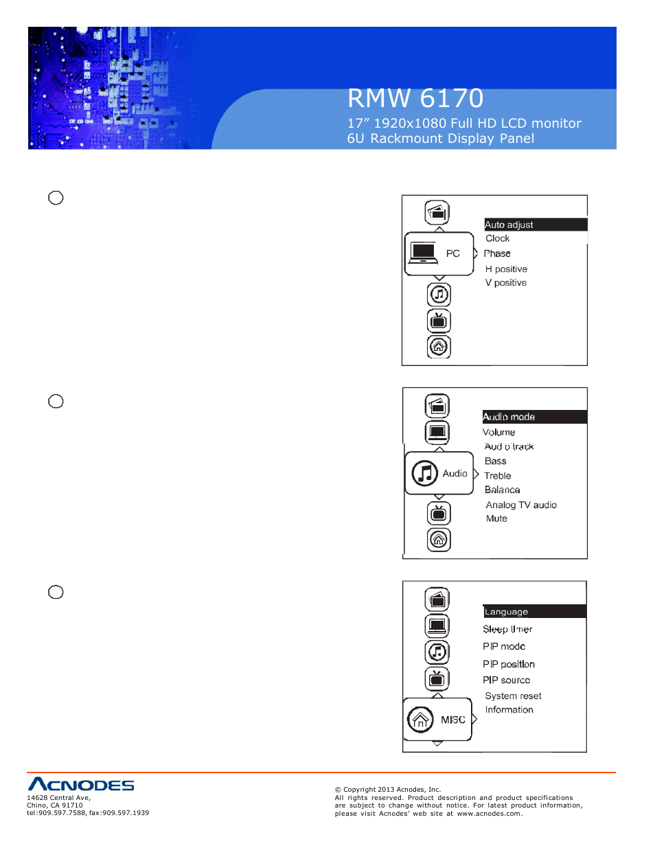Rmw 6170, 2 > on-screen display operation ( osd ) | Acnodes RMW 6170 User Manual | Page 12 / 20