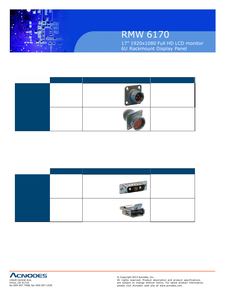 Rmw 6170, 6 > options : mil-type or lockable connector | Acnodes RMW 6170 User Manual | Page 20 / 20