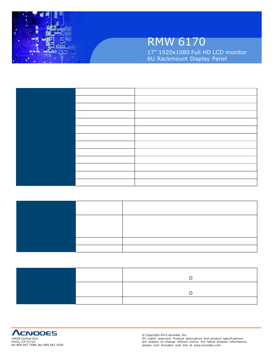 Rmw 6170, Part 2 > < 2.1 > product specifications | Acnodes RMW 6170 User Manual | Page 8 / 20