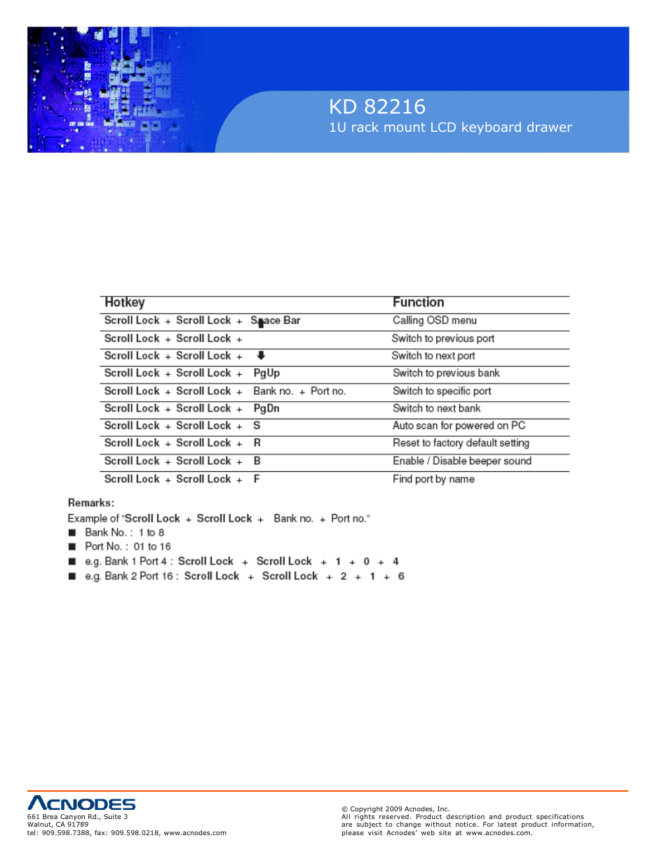 1u rack mount lcd keyboard drawer, 6 kvm hotkey 18 | Acnodes KD 82216 User Manual | Page 20 / 22